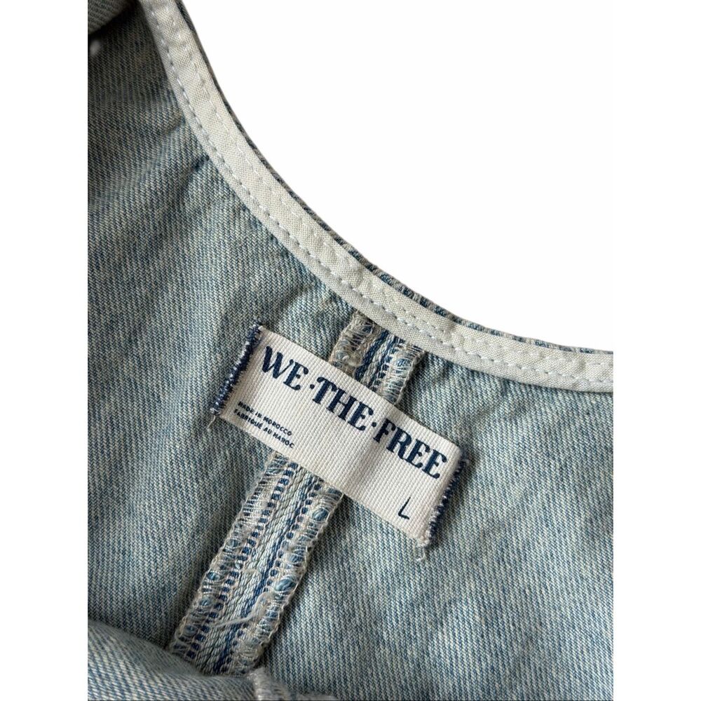 Free People We The Free Jumpsuit High Roller Light denim Stripe Blue Lagenlook B - Picture 6 of 11